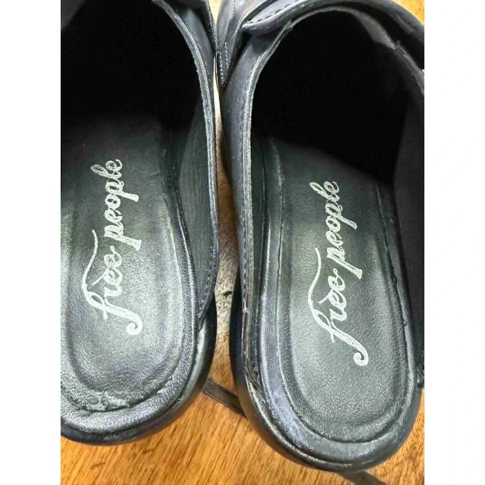 Free‎ People 7.5 Winston Black Leather Platform Penny Loafer Mules Slip On Shoes